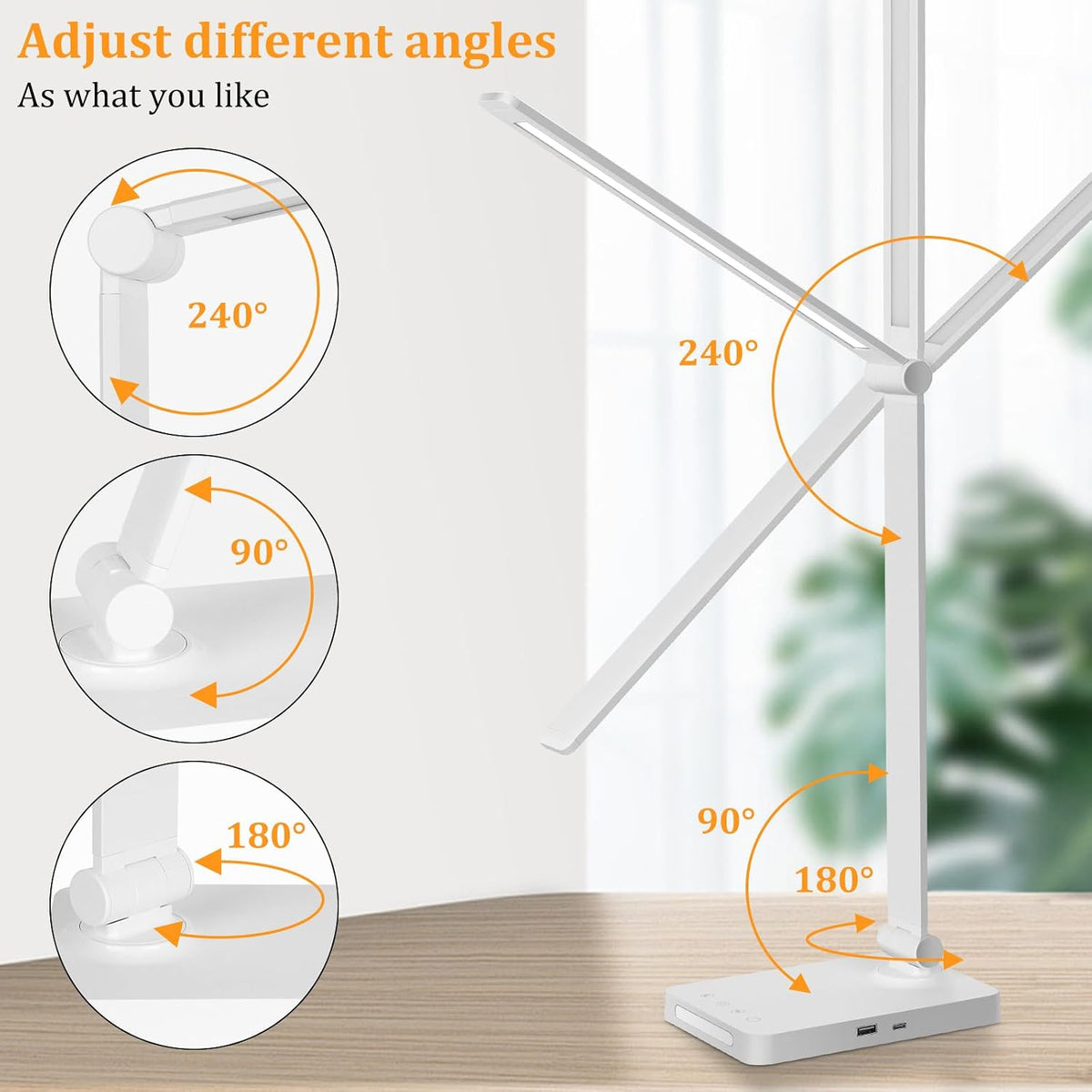 LED Desk Lamp with USB Ports,Touch Desk Lamps for Home Office with 5 Modes