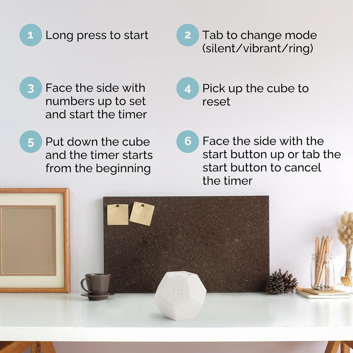 Pomodoro Cube Timer Productivity-11 Preset Countdowns, Flip-to-Start Gravity Activation - Sound Vibrate Mute Rechargeable - Ideal for ADHD Kid Kitchen Classroom Cook Study Exercise - White