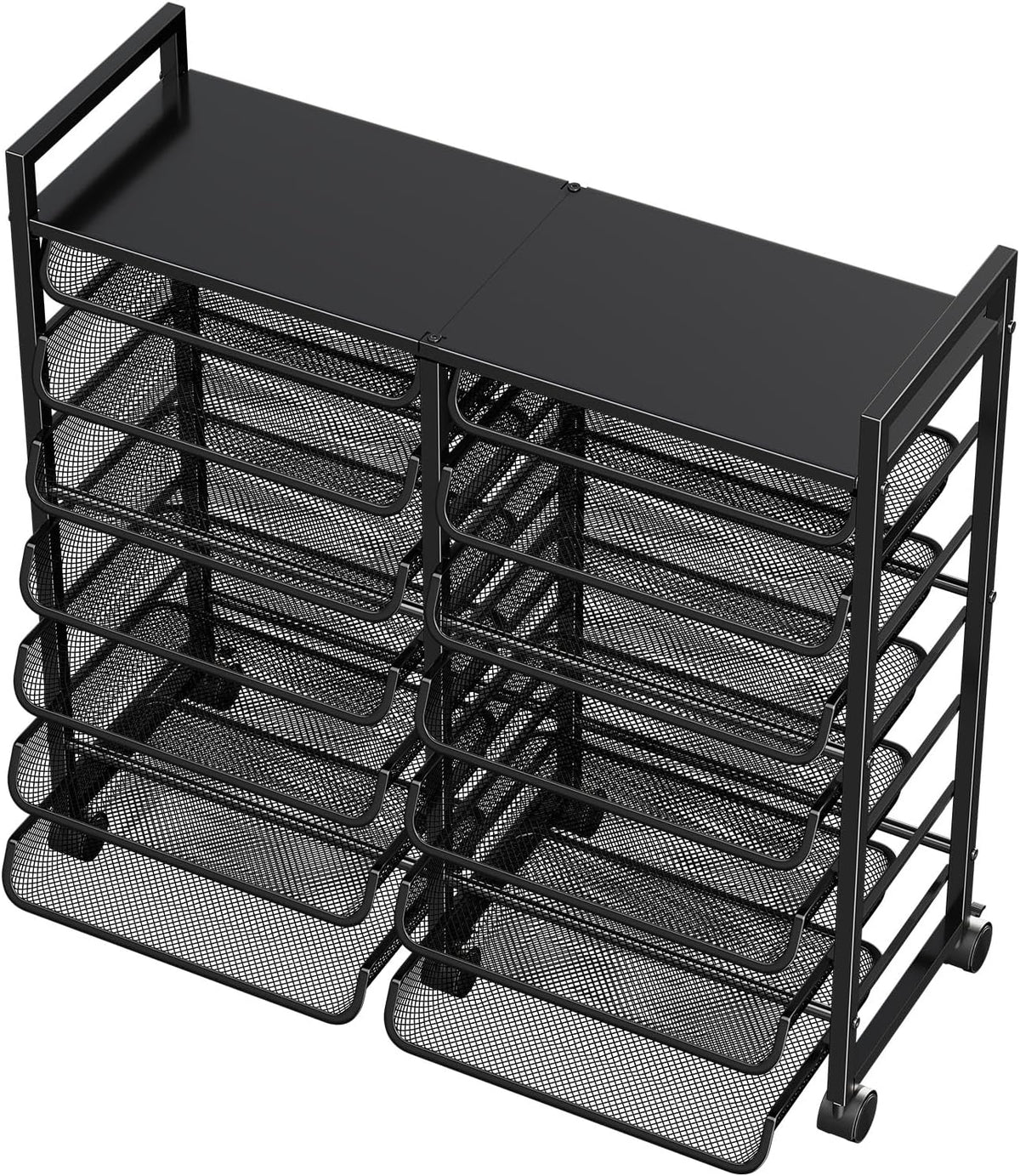 12-Tier Rolling File Cart, Desk File Organizer with 11 Mesh Sliding Trays, Letter & Legal Paper Storage Rolling Utility Cart for Office Home School, Black