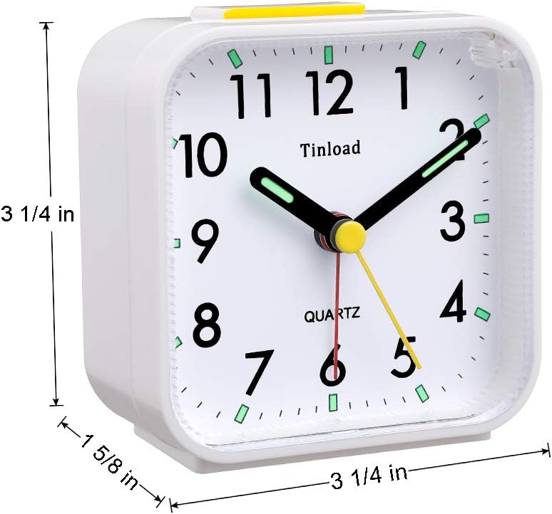 Small Battery Operated Analog Travel Alarm Clock Silent Non Ticking, Gentle Wake, Ascending Beep Sounds, Snooze,Lighted on Demand, Easy Set(Black)