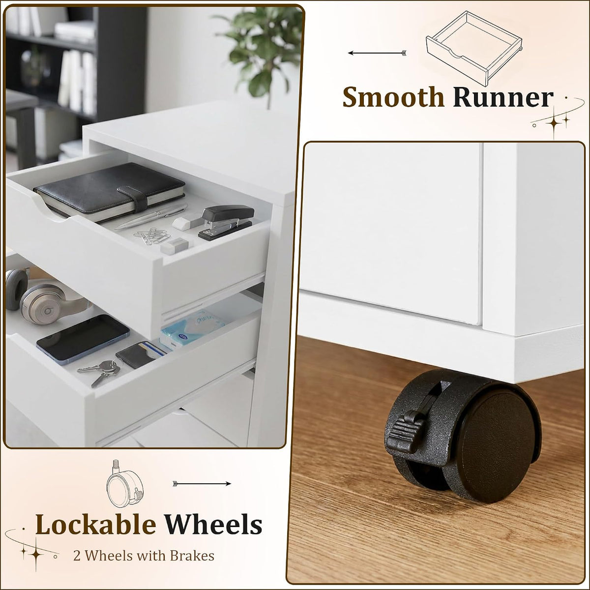 5 Drawer Mobile File Cabinet, Under Desk Storage Cabinet with Wheels