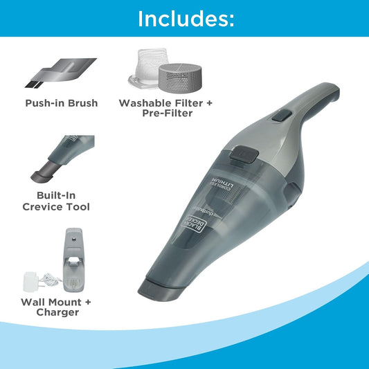 dustbuster Handheld Vacuum, 8V Cordless, Hand Vacuum for Quick Cleanup with Crevice Tool and Washable Filter (HNVC220BCZ01)