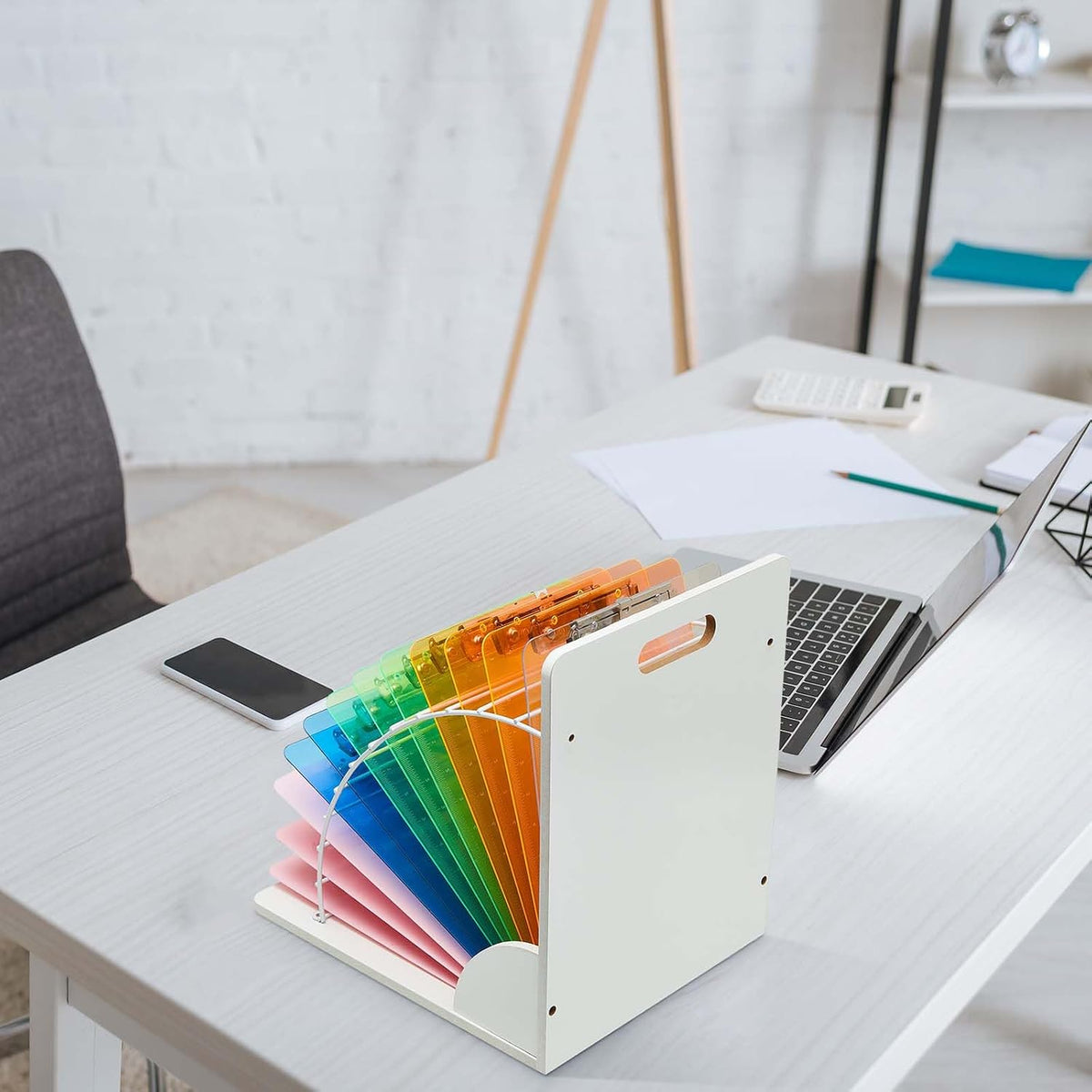Sintuff 2 Pcs Clipboard Holder for Desk Wood and Metal Clipboard Holder Stand White Board Storage Rack Organizer for Office School File Organization Supplies, Assembly Required