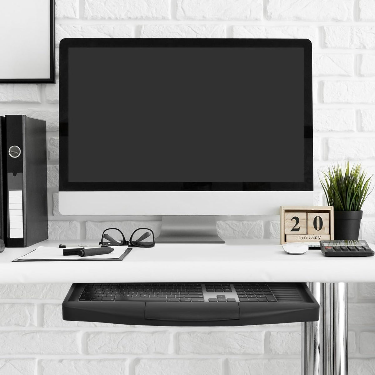 VILLCASE under Desk Keyboard Tray with Hidden Drawer Slide Out Computer Keyboard Stand 20.66X9.05X1.18In Ergonomic Office Storage Plate for Home and Work Desk Organization