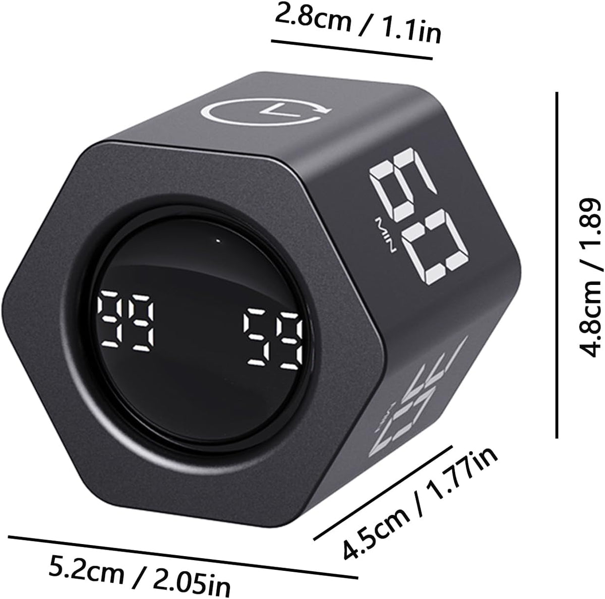 Rotating Cube Timer - 1/5/10/30/60min Presets, Gravity Sensor Pomodoro Stopwatch, 3 Sound Modes, ADHD Study Tool for Office/Kitchen/Classroom (F6 Black)