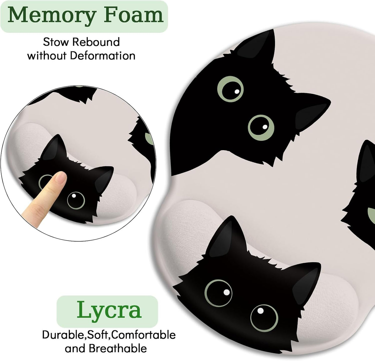 LIMKRIAN Cat Ergonomic Mouse Pad with Wrist Rest, Gaming Mouse Pad with Wrist Support, Funny Mouse Pads for Desk, Computer Mousepad with Non-Slip Pain Relief PU Base, Cute Office Desk Accessories - Colors B
