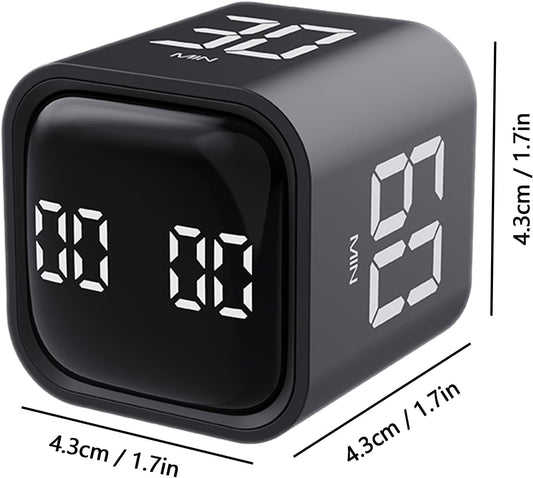 Rotating Cube Timer - 1/5/10/30/60min Presets, Gravity Sensor Pomodoro Stopwatch, 3 Sound Modes, ADHD Study Tool for Office/Kitchen/Classroom (F6 Black)