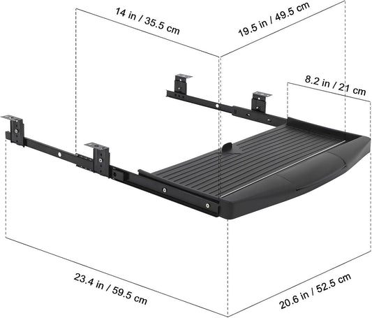 VILLCASE under Desk Keyboard Tray with Hidden Drawer Slide Out Computer Keyboard Stand 20.66X9.05X1.18In Ergonomic Office Storage Plate for Home and Work Desk Organization