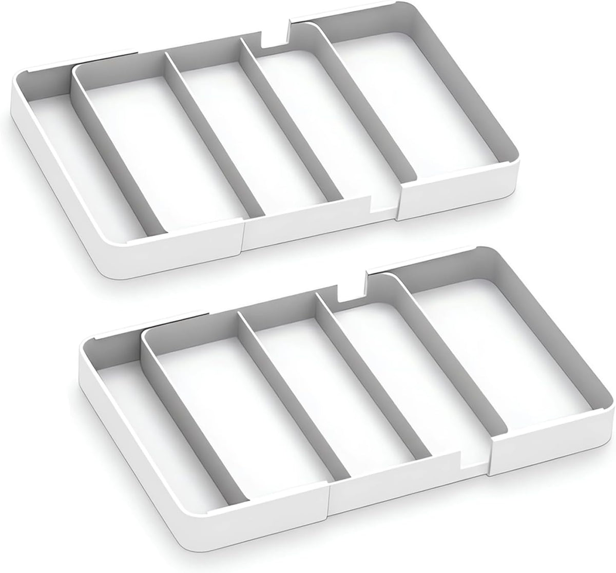Shallow Drawer Organizer (1.57" H), Modular Expandable Desk Dividers (Width 10.6"-17.9" OR Length 16.1"), Detachable Trays for Office Stationery, Makeup, Kitchen, White
