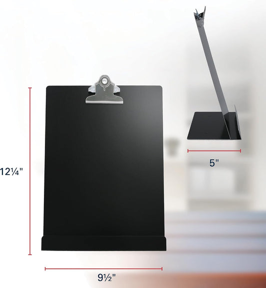 Saunders Free Standing Clipboard & Tablet Stand - Durable Black Recycled Aluminum Desktop Document Holder for Office, Teachers & Students - 1" Clip Holds 8.5x11 Letter Size Sheets, Lightweight