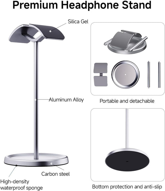 Headphone Stand for Desk, Aluminum Metal Gaming Headset Holder Hanger with Supporting Rod & Base, Headphone Stand for AirPods Max, AirPods Pro, Beats, Bose, Sennheiser, Sony and More - Silver