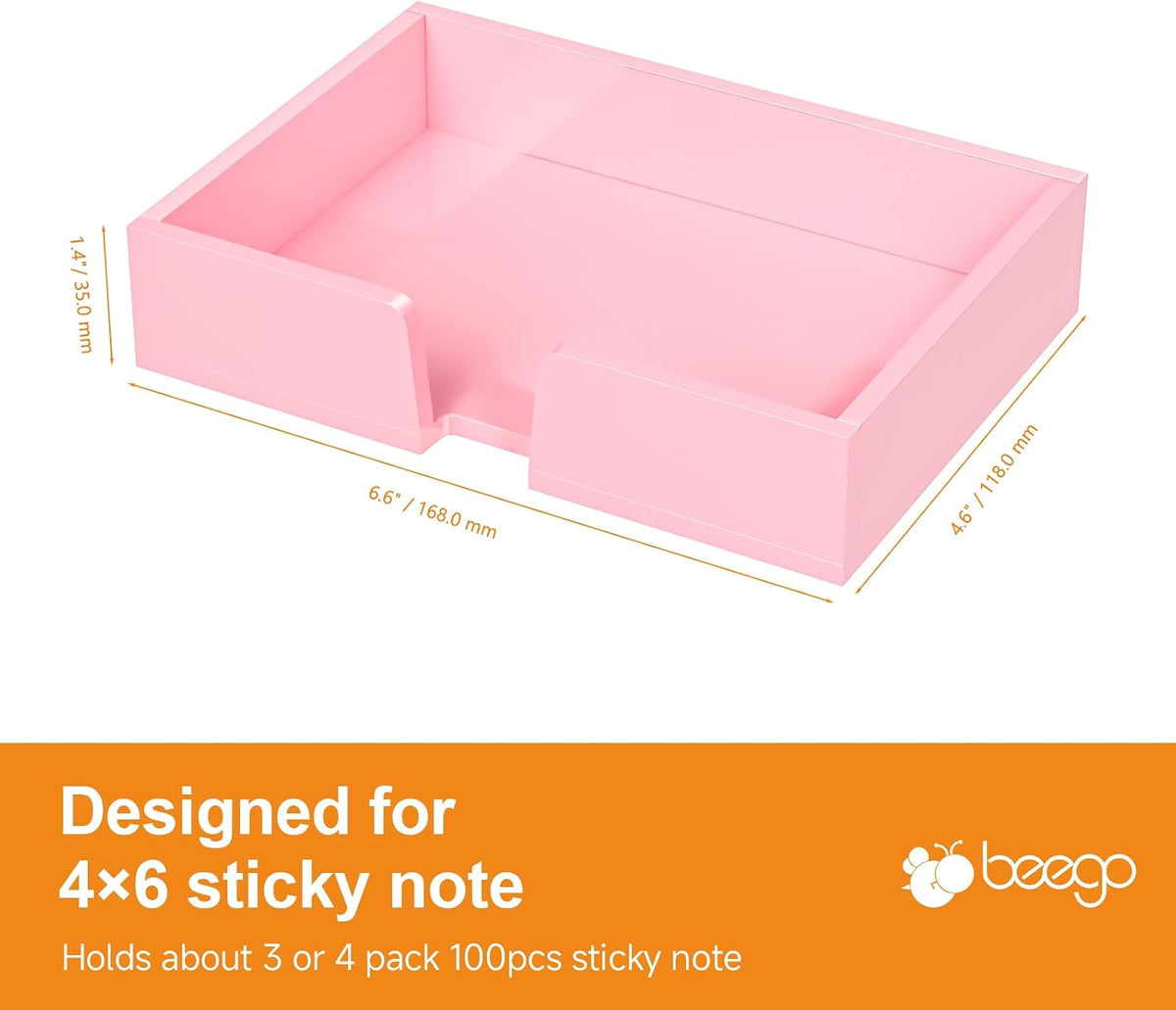 BEEGO Sticky Note Organizer - 4x6 in Crystal Clear Acrylic Notepad Holder & Dispenser for Dorm Room Office Desk Organization