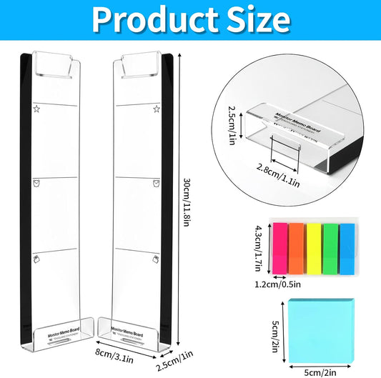 Monitor Memo Board, 2PCS Multifunction Sticky Note Holder for Computer Screen, Acrylic Computer Monitor Memo Board, Office Desk Accessories, Computer Sticky Note Holder with Sticky Notes