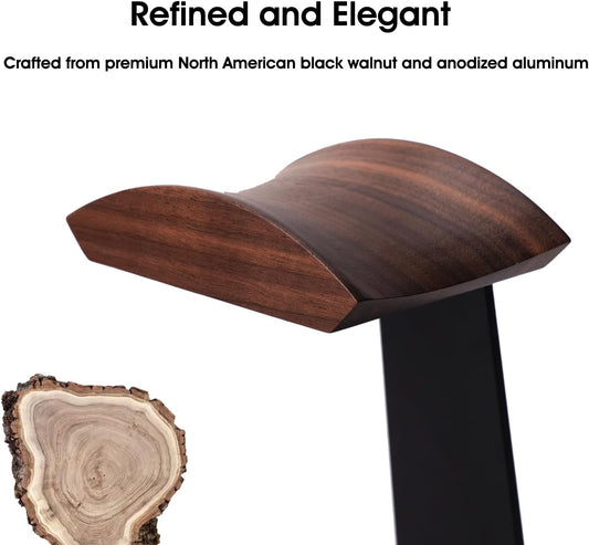 Walnut Headphone Stand, Wooden Headset Stand for Desk, Wood Gaming Headphone Holder with Storage Base for Airpod max, Bose, Razer, Sennheiser, Jabra, JBL, AKG, Vintage Gift for Men, Black