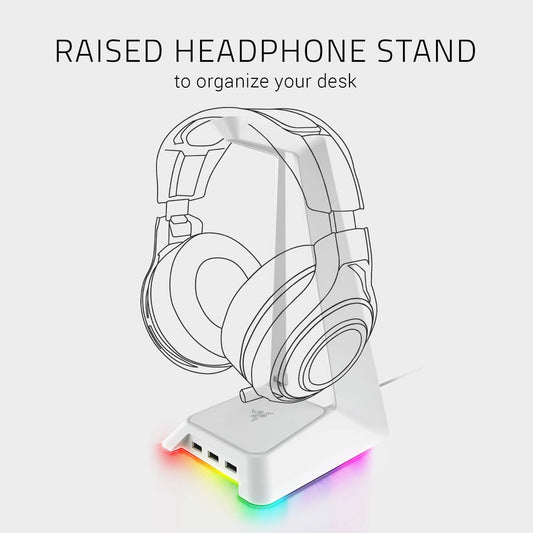 Razer Base Station V2 Chroma Headphone Headset Stand Holder: Chroma RGB Lighting - Taller Stand & Anti-Slip Ledge - USB Charging Ports - Anti-Slip Rubber Base - 3.5mm Port + Built-in DAC - Black
