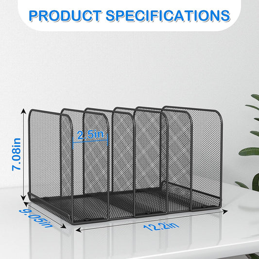 5 Sections Desk File Holder/Rack/Sorter,Mesh File Organizer,File Folder Organizer,Metal Upright Desktop Organization for Documents,Magazine,Kitchenware,Antiskid,Antirust,Sturdy