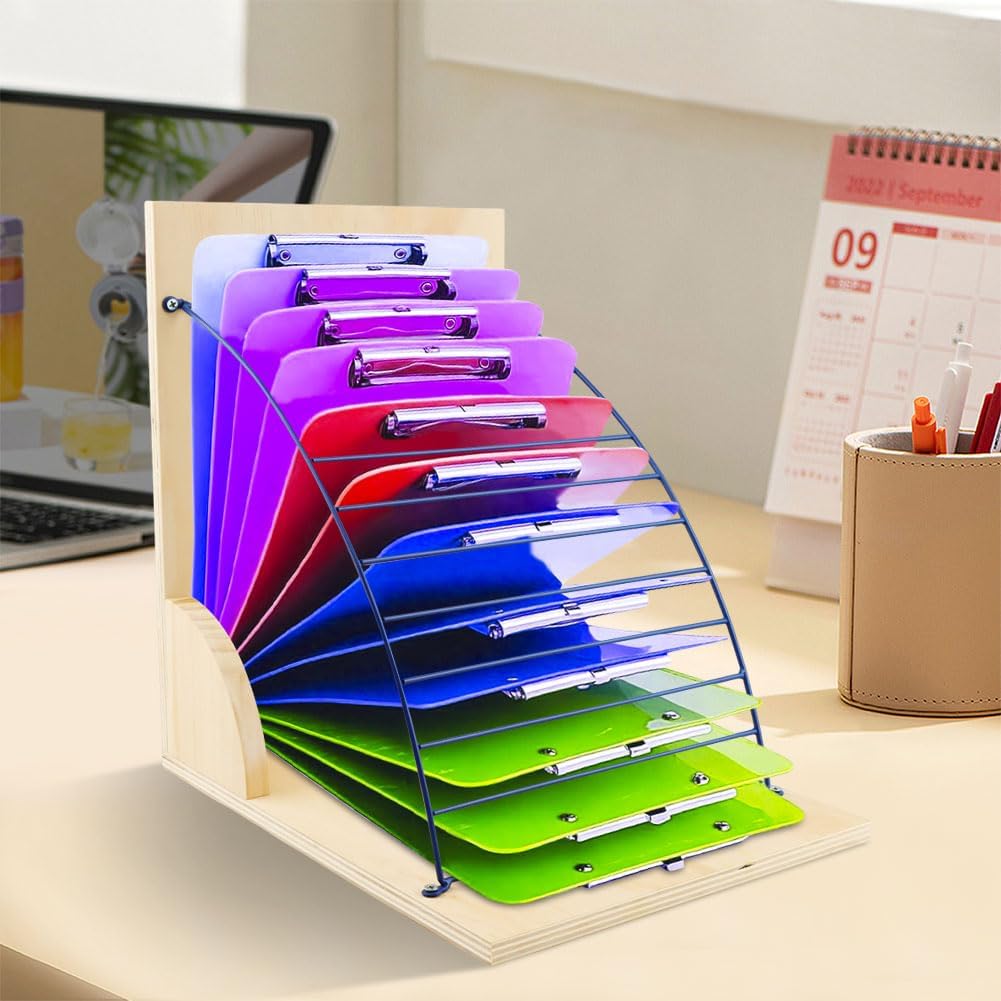 Clipboard Holder, Wooden Large Capacity Desktop Organizer,Desk Organizer