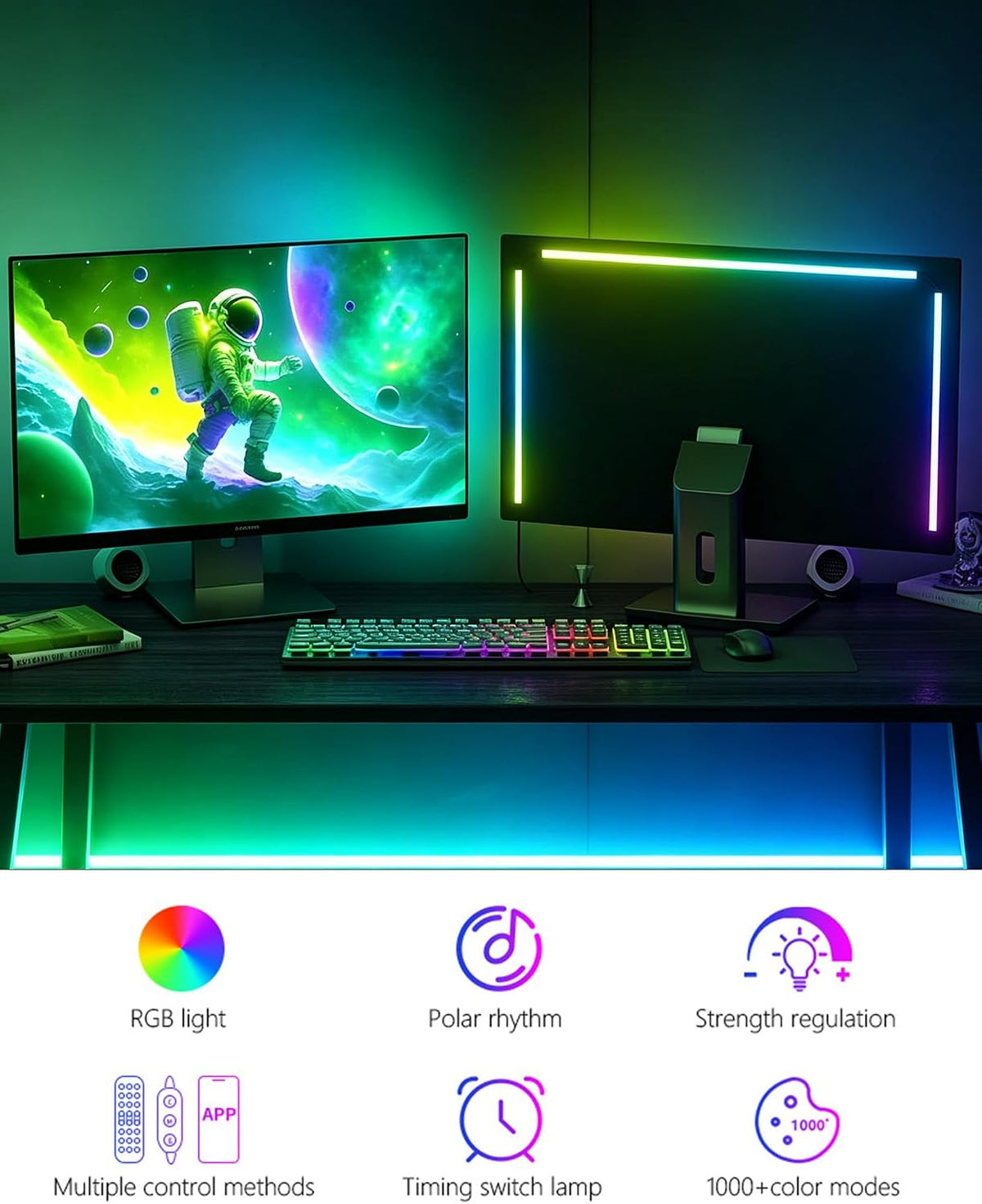 RGB LED Backlights for Monitor, Smart App Control Multiple Modes, Music Sync, USB Port (for 27in Monitor, Standard)