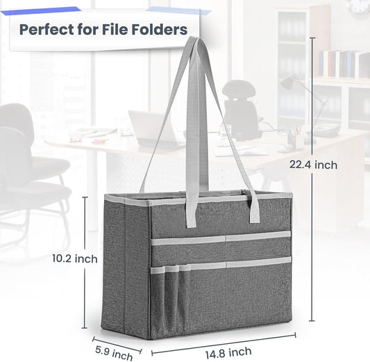File Organizer Box, Portable Tote Bag Hanging Filing Box Desktop File Folder Document Storage Organizer with Pockets and Handles