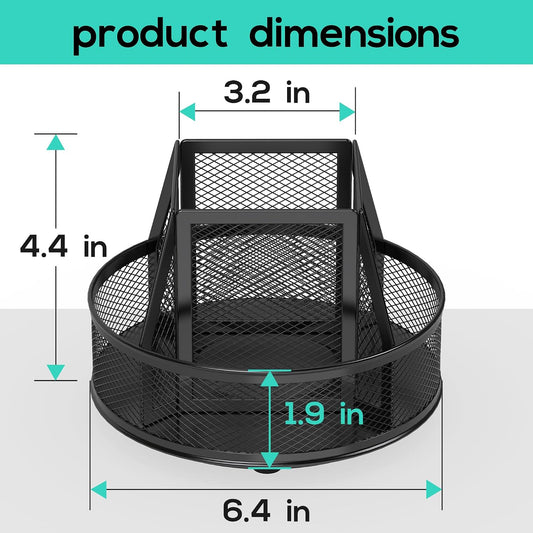 360°Rotating Mesh Desk Organizer & Pen Holder - Black