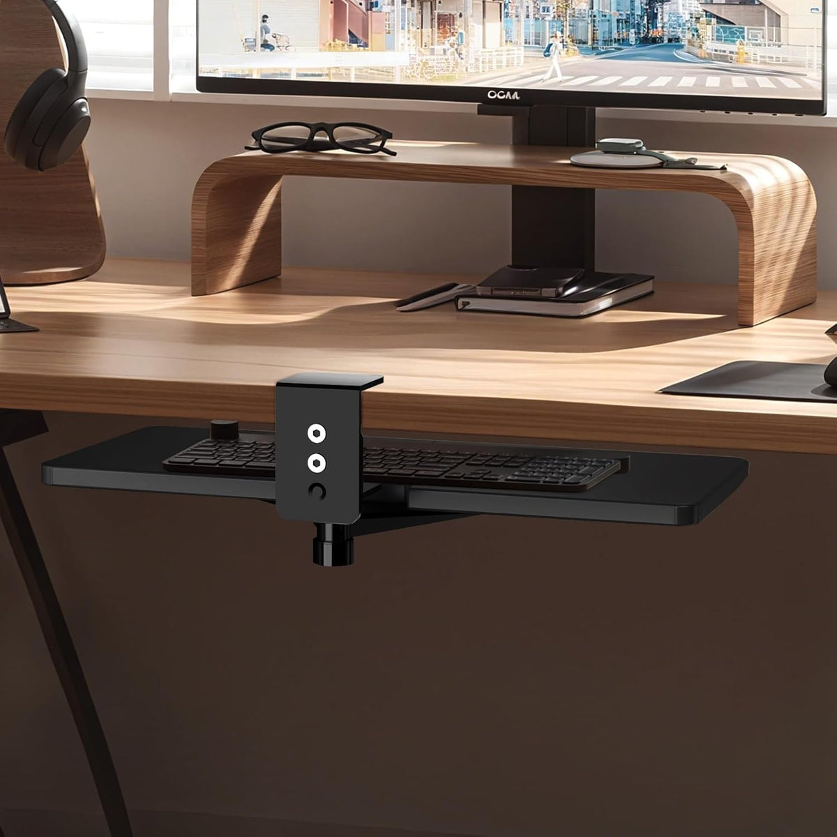 Large Under Desk Rotatable Computer Keyboard and Mouse Tray, Extra Sturdy Desk Swivel Clamp, Ergonomic Keyboard & Mouse Tray for Typing in Home, Office Work, 22.8” x 9.8”
