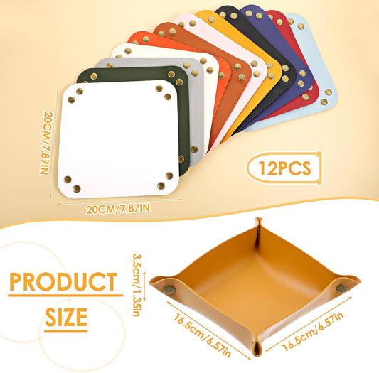 12 Pcs Leather Valet Trays, Key Tray for Women and Men, Leather Jewelry Valet, Portable Leather Tray Organizer for Entryway Desk Organizer for Phone, Keys, Wallet, Earphone, Watch, Coin- 12 Colors