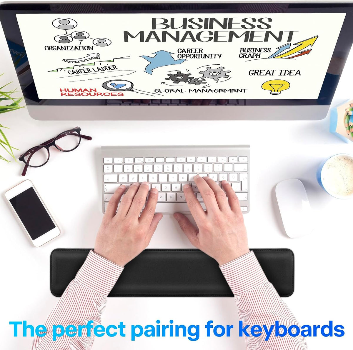 Keyboard Wrist Rest Memory Foam, Easy Typing Pain Relief, Keyboard Mouse Pad Set for Computer, Laptop, Home & Office
