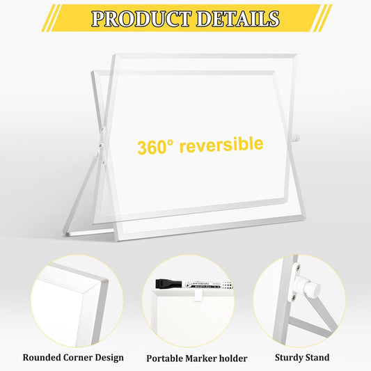 Double-Sided Magnetic White Board with Stand, 16" x 12"