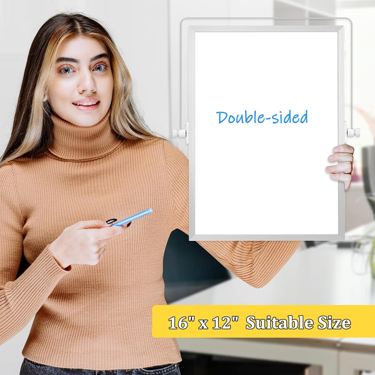 Double-Sided Magnetic White Board with Stand, 16" x 12"