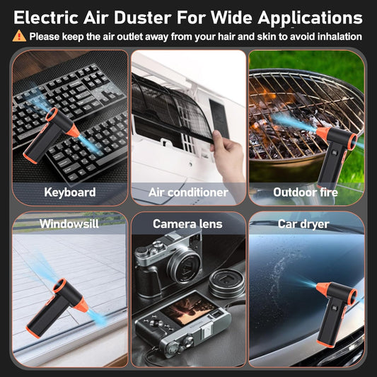 Compressed Air Duster Rechargeable Electric Air Duster for PC Keyboard Mini Dust Blower 130000RPM Cordless Air Blower Jet Dryer Turbo Fan Handheld Blower for Car Home Office, Black-Orange