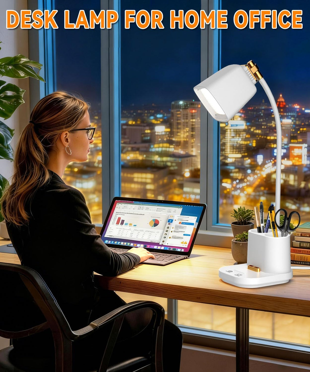 LED Desk Lamp for Dorm 2 USB Ports, Dorm Room Essentials, Small Table Lamp for Home Office, College Dorm Room Gifts, Gooseneck Desk Light with Charger Storage Box for Study, Reading, Craft, Work, Task