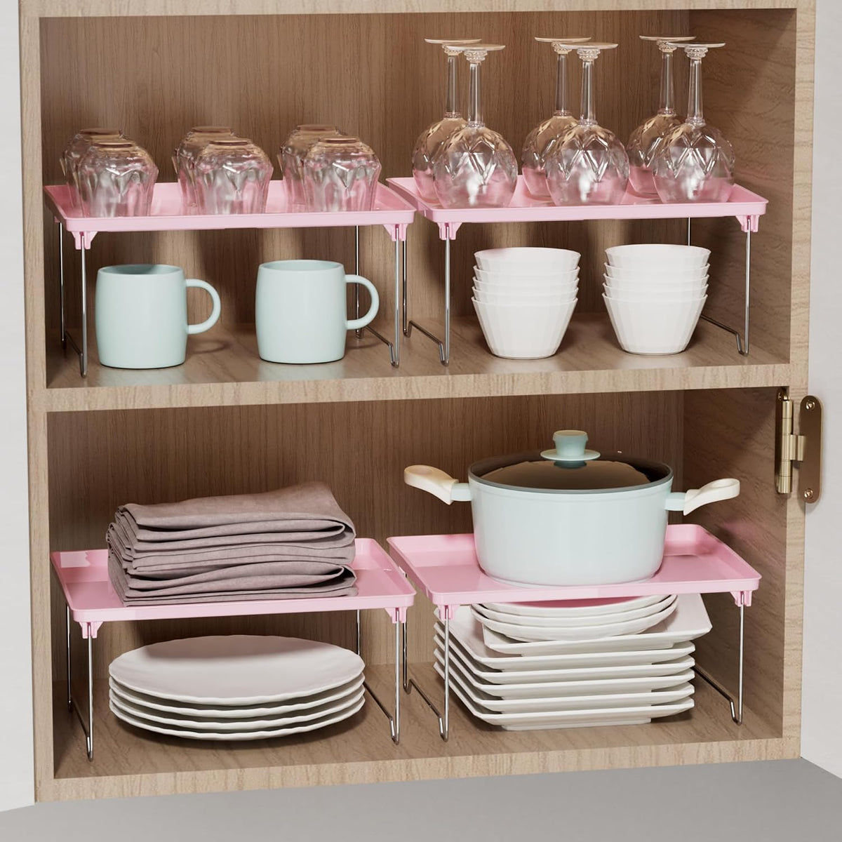 2 Pcs Cabinet Organizer Shelf, Stackable Kitchen Counter Shelves, Spice Rack,Countertop Organizers, Clear Plastic Storage Shelves Rack for Makeup,Bathroom,Cupboard,Desk,Pantry Organization