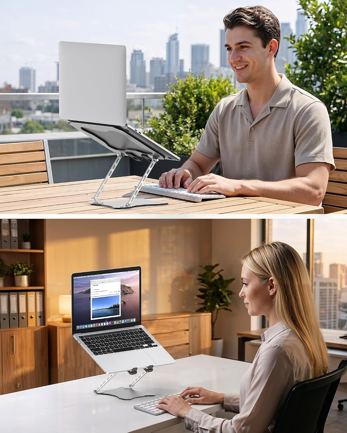 Laptop Stand, Adjustable Metal Foldable Riser 10-17.2", Silver