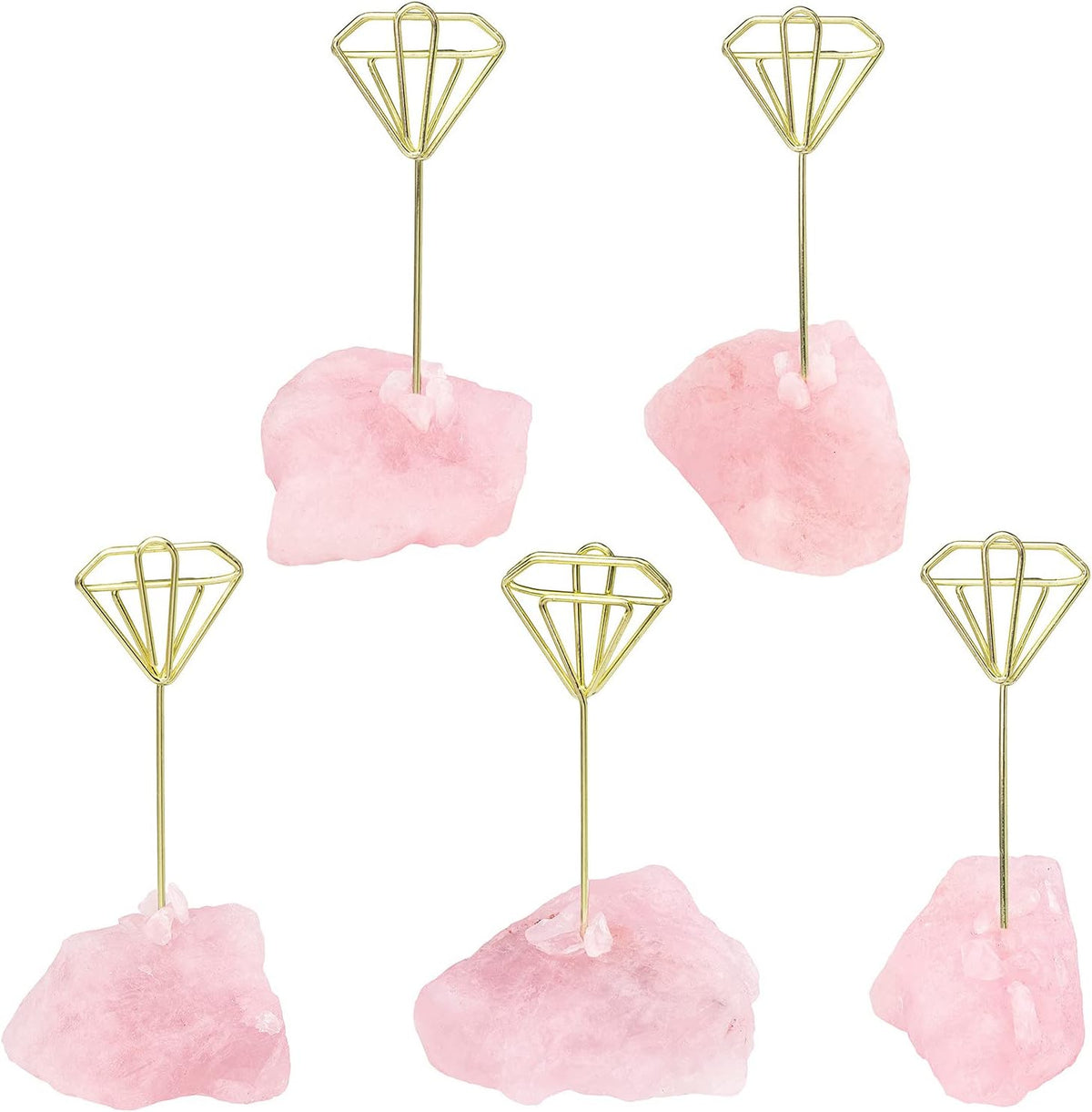 Natural Rose Quartz Raw Crystal Card Holder Photo Clip Stand