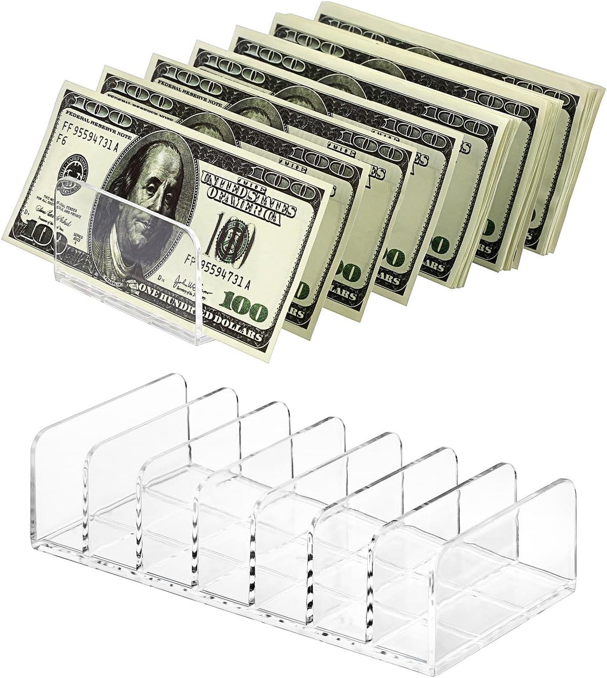 2 Packs Mail Organizer Plastic Cash Tray for Desk - 7 Slots File Organizer Clear Desktop Bill Divider Holder for Paper Envelope Document Book Money Eyeshadow Makeup Palette