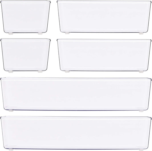 Clear Desk Drawer Organizer, Assorted Sizes, 6 Packs