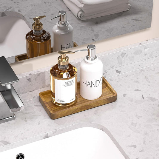 Weenson Small Bathroom Vanity Tray for Countertop Makeup Perfume Jewelry Decor Candle Keys, Small Black Kitchen Tray for Soap Dispenser Spice Bamboo Toilet Tray 7.9" L x 4" W x 0.79" H