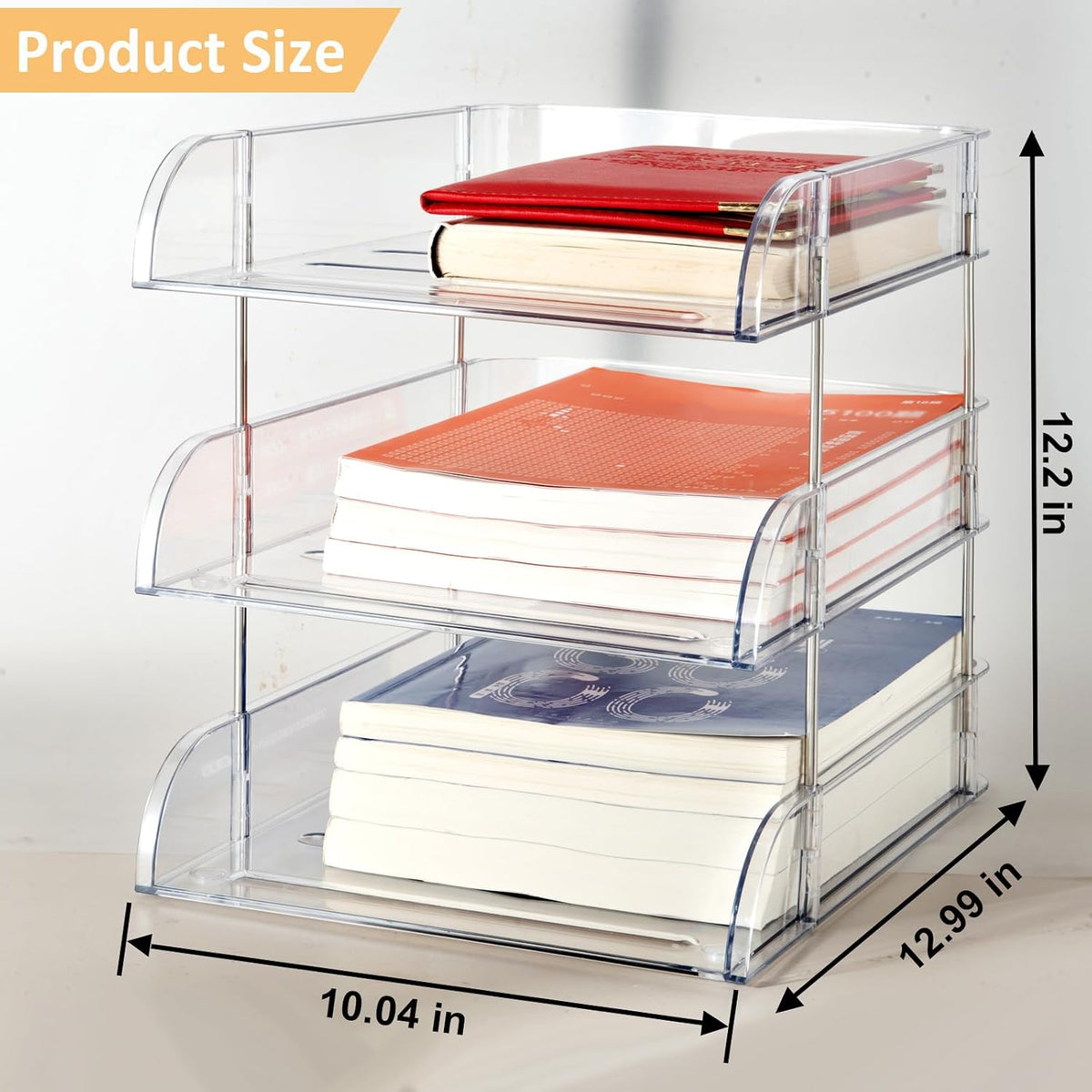 Desk Organizer and Storage,3-Tier File Paper Tray Organizers,Stackable Clear Desktop Organizer for Documents,Book Magazine Storage,Office Supplies (Clear,3 Pack)