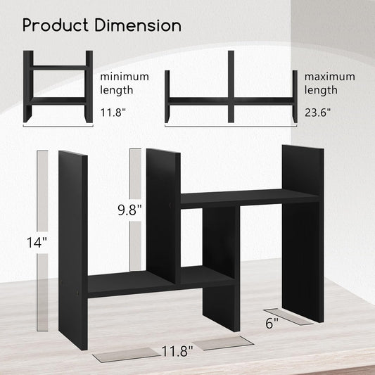 Jerry & Maggie Desktop Organizer Office Storage Rack Adjustable Wood Display Shelf Free Style Double H, Multi-Functional Mini Bookshelf for Desk Natural Stand (White)