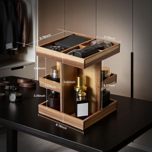 EXIN DECHEN Cologne Organizer for Men,Cologne Stand,3 Tier Wooden Perfume Shelf with Rotate,Desk Organizer,Gift for Dad From Wife,Husband Boyfriend Birthday Gift Ideas,Gifts for Men