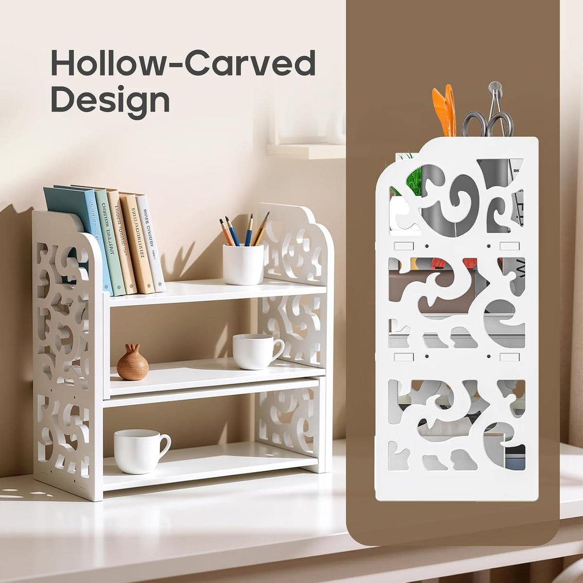 Desktop Shelves, White Bookshelf Desktop Organizer and Desktop Storage