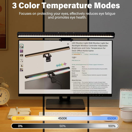 LED Monitor Light RGB Monitor Light Bar Backlight Adjustable Brightness and Color Temperature for Desk Office Home Game