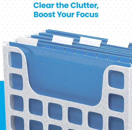 Pendaflex Desktop File with 5 Blue Letter Size Hanging File Folders - Portable File Organizer w/Tabs & Inserts - 12 1/4 x 6 x 9 1/2 Granite Finish Plastic File Box - Fits Desktop and Drawers - 1 Unit