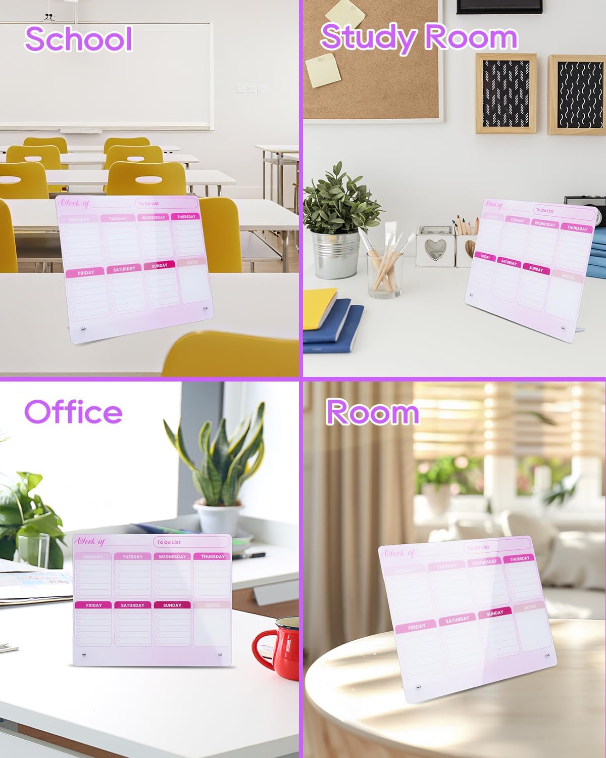 UCEC 12" x 10" Dry Erase Calendar Weekly for Desk Home Office & School | Planning Reminder Board to Do List Calendar for Office with Stand and Pen Clip