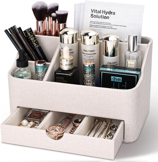 KINGFOM Desk Organizer with Drawer, Multifunction Pencil Holder for Desk, Desk Organizer and Accessories 5 Compartments for Home Office Supplies (Black)