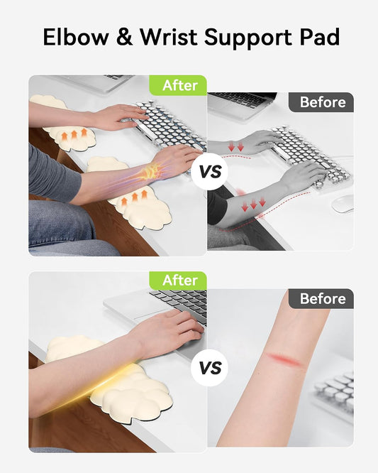 Laborio Elbow Pad for Desk, 2-Pack L-Shaped Desk Edge Arm Rest Cloud Wrist Rest, Non-Slip Memory Foam Wrist Pads, Black Wrist Support for Keyboard, Mouse, Laptop