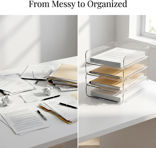 DCA Large Capacity Desk Organizer, 4 Tier Paper Organizer, File Organizer for Desk, Stackable Paper Tray for Office, Home and School