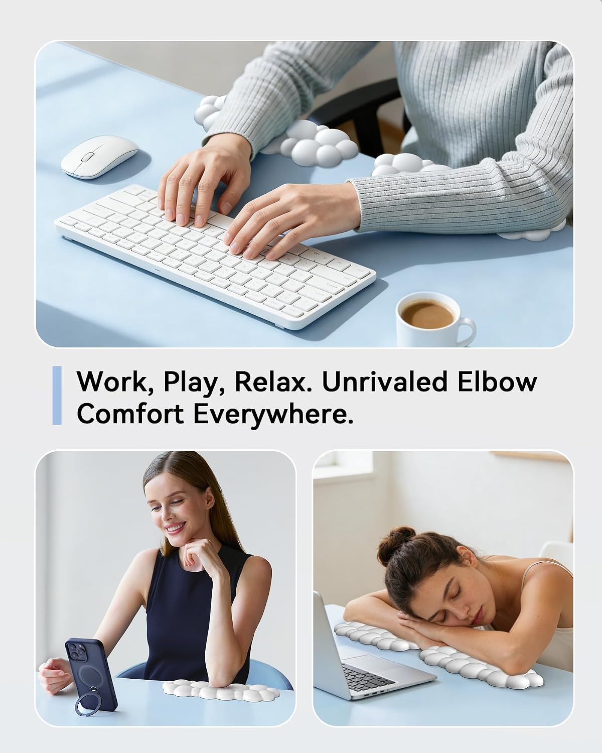 Laborio Elbow Pad for Desk, 2-Pack L-Shaped Desk Edge Arm Rest Cloud Wrist Rest, Non-Slip Memory Foam Wrist Pads, Black Wrist Support for Keyboard, Mouse, Laptop
