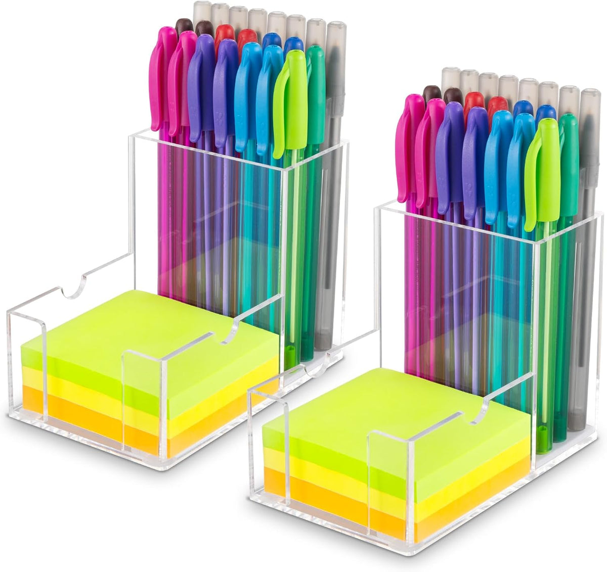 Sticky Note Holder, Crystal Clear Acrylic Pen and Sticky Note Dispenser for 3x3 Inches Note Pads, Simple Phone Stand for Office Home School Dorm Room Desk Organizer(No Pads) (1)