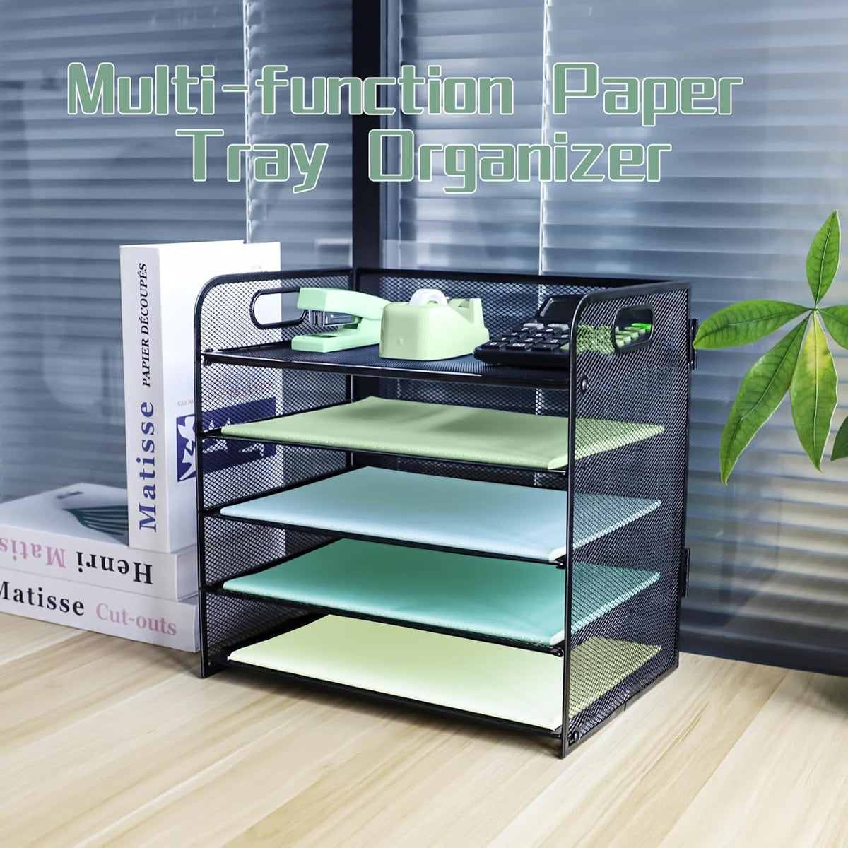 Paper Letter Tray with Handle, 3 Tier Metal Mesh Desk File Organizer, A4 Paper Desktop Filing Trays, Desk Tidy Magazine Document Holder for Home Office, Black